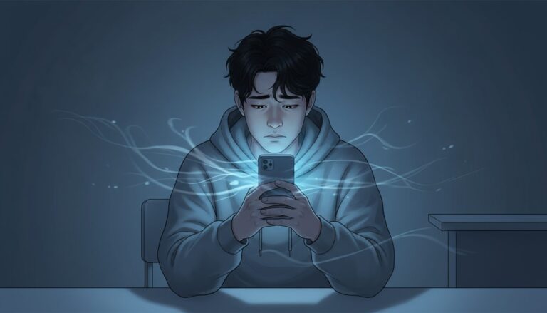 에너지 뱀파이어 특징 나를 지치게 만드는 사람 구별법 6 어두운 방에서 혼자 앉아 스마트폰 화면에서 뿜어져 나오는 푸른 빛과 연기에 둘러싸여 슬픈 표정을 짓고 있는 젊은 남성