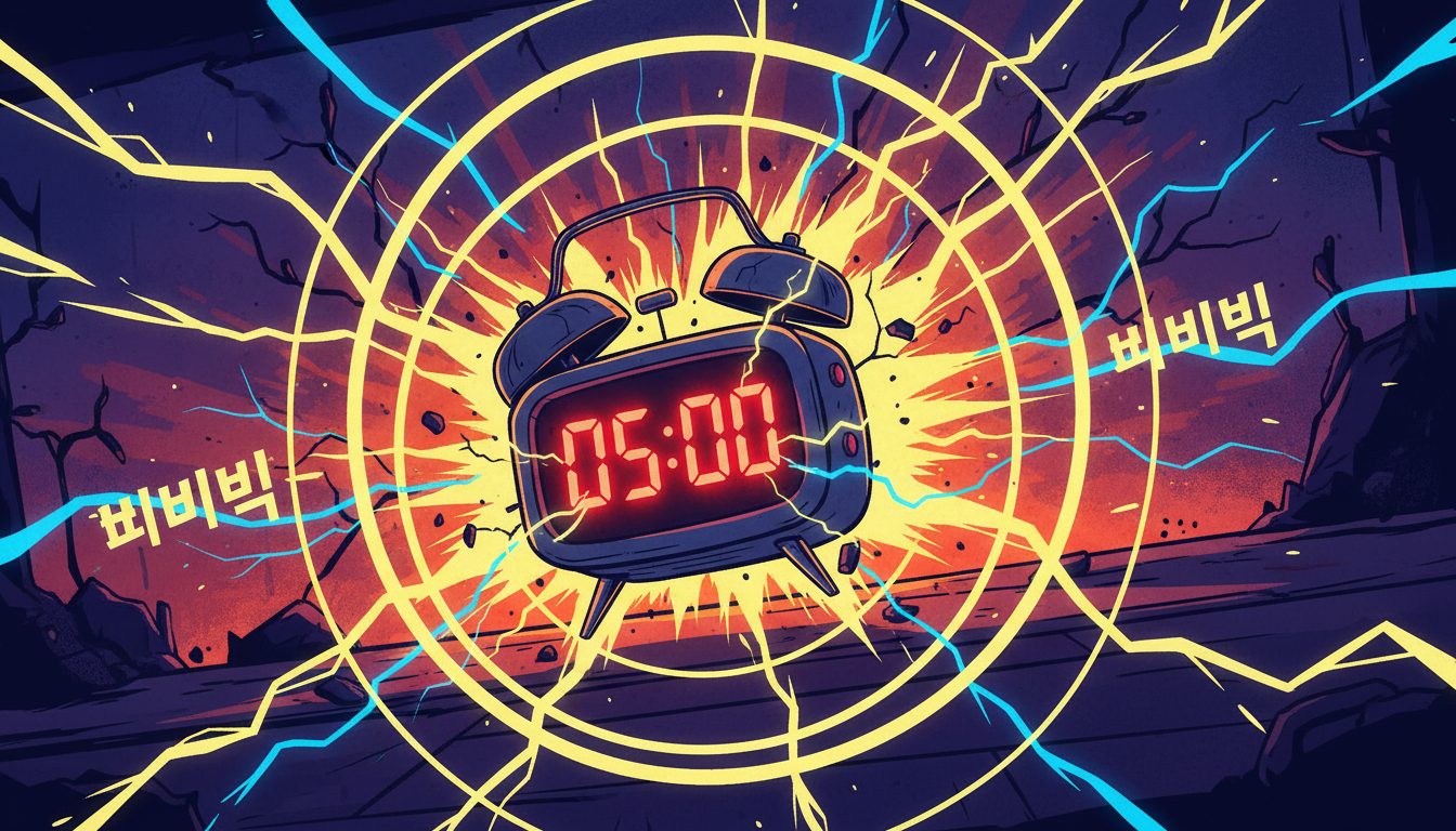 '삐비빅' 소리와 함께 빛과 전기를 내뿜으며 강력하게 울리는 디지털 알람시계.